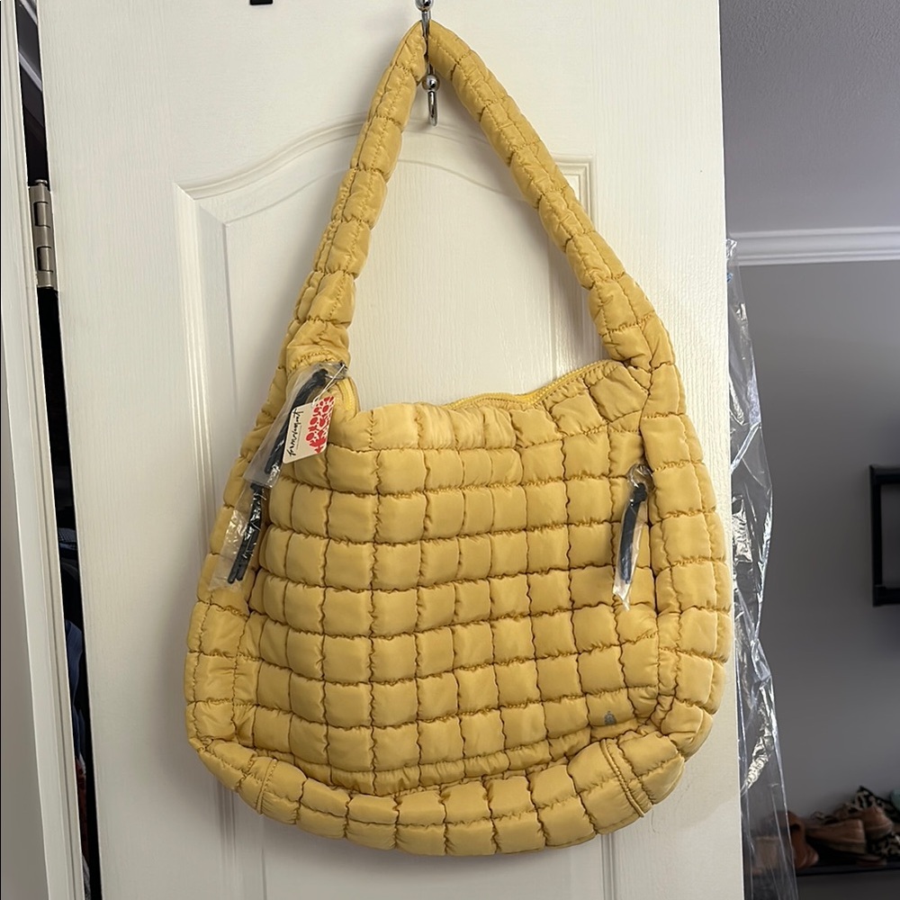 Free People NWT Mustard Yellow Quilted Hobo Shoulder Bag